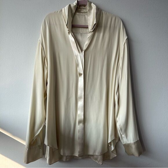 RAEY Cream Satin Button-Up Shirt - Picture 9 of 16
